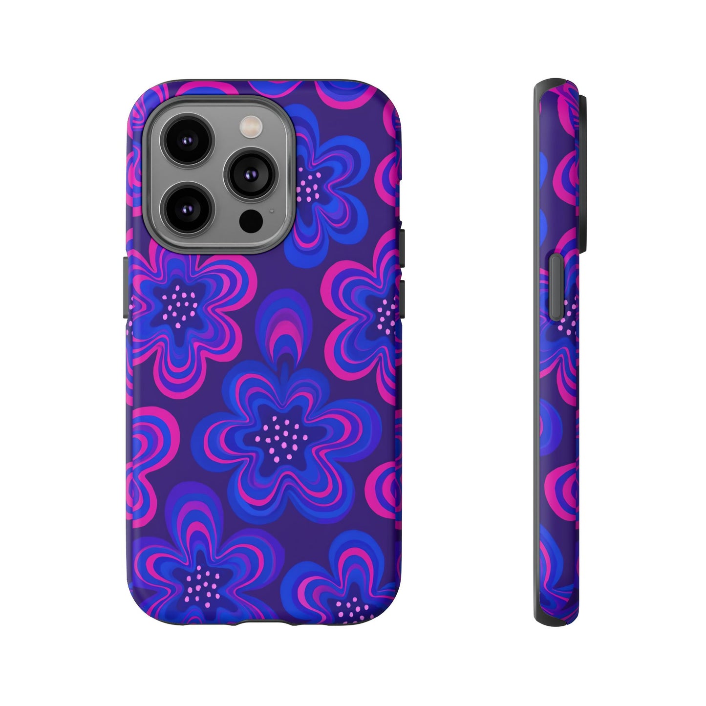Retro Swirl Flower Tough Phone Case - Groovy Psychedelic Floral Pattern, Funky Vintage Aesthetic, Compatible with iPhone, Galaxy, and Google