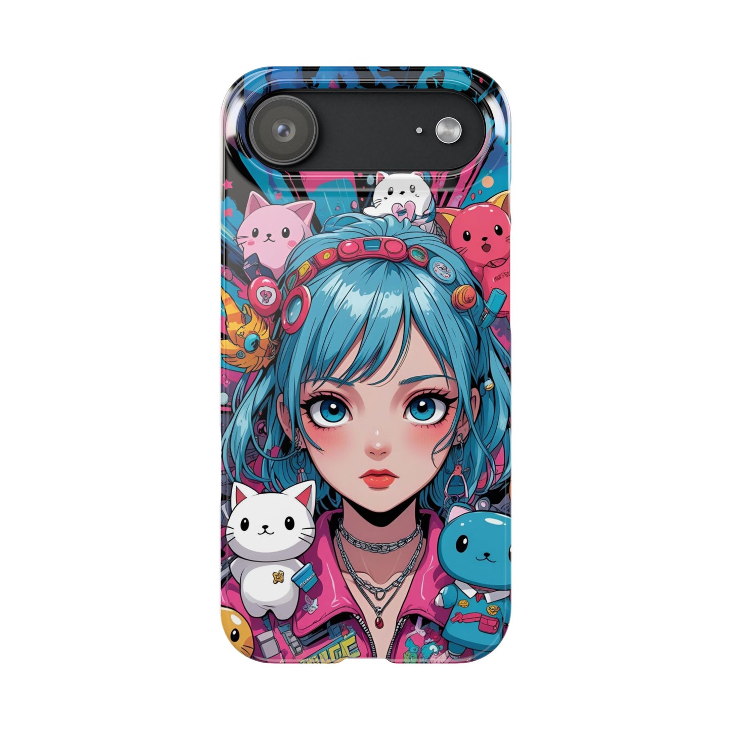 Y2K Anime Girl Slim Phone Case - Cute Maximalist Aesthetic, Kawaii Vaporwave Style, Pop Culture Lovers and Special Occasions