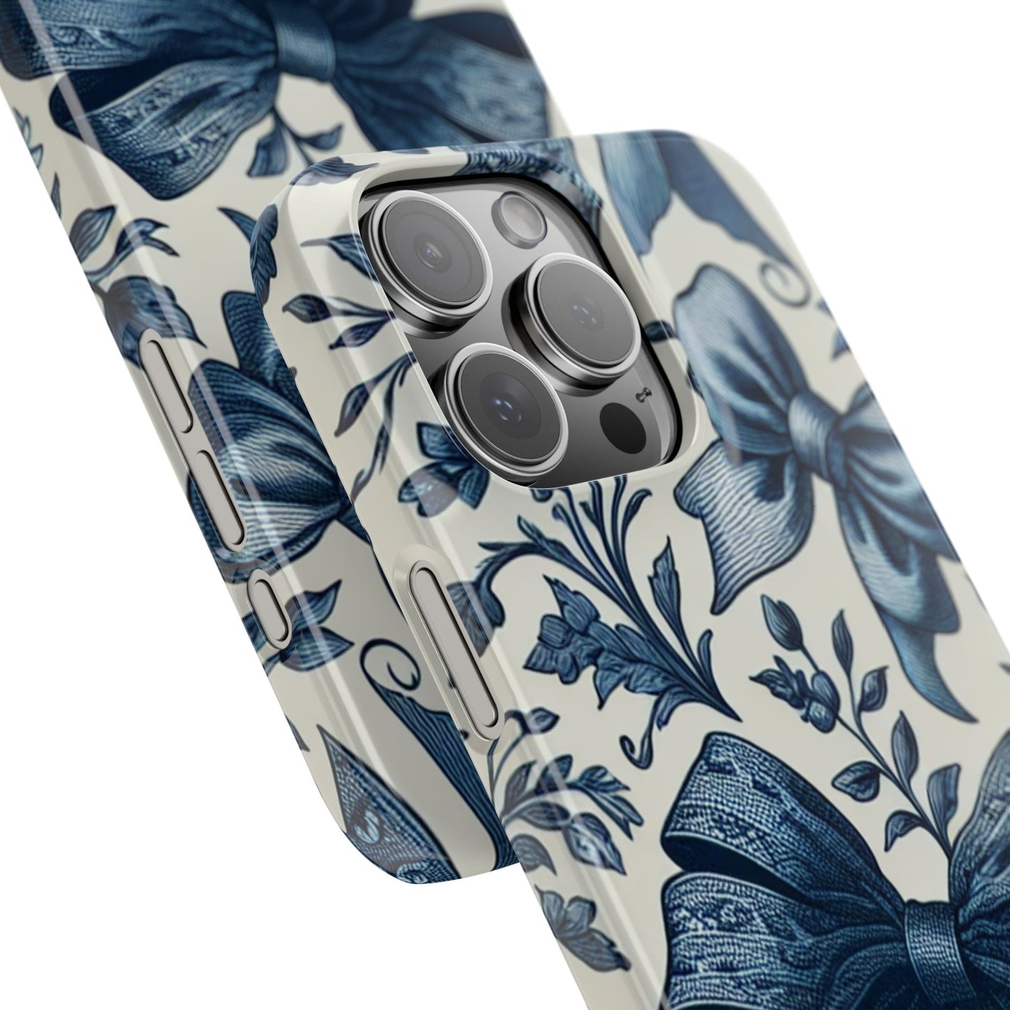 Elegant Floral Bow Slim Phone Case, Blue Flower Phone Cover, Gift for Her, Stylish Tech Accessory, Wedding Gift, Floral Design