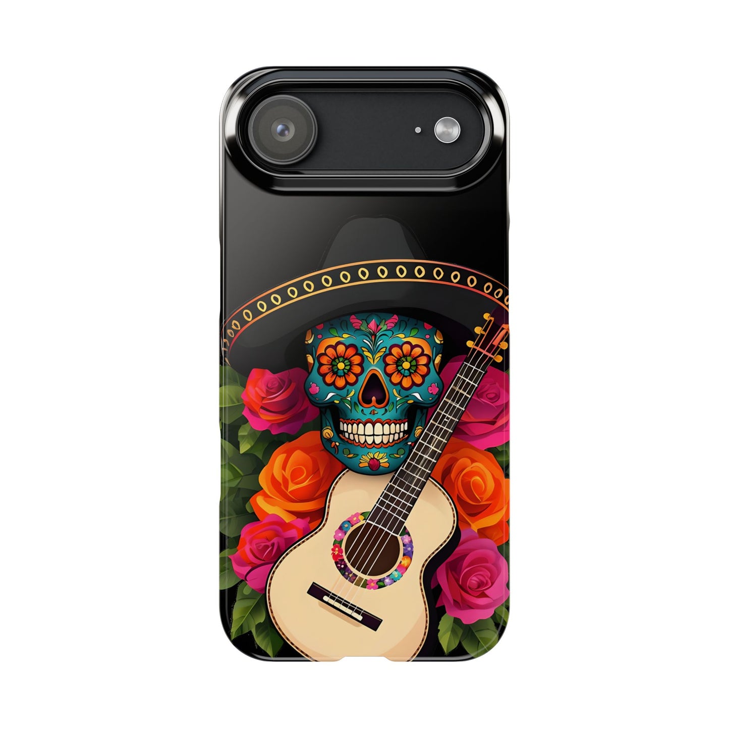 Mariachi Skull Slim Phone Case, Colorful Folk Aesthetic, Halloween Floral Skull Design, Gift for Mexican Culture Lovers