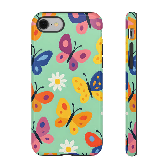 Retro Butterfly Pattern Tough Phone Case - Cottagecore Insect Art, Nature-Inspired Design, Compatible with iPhone, Galaxy, and Google Phones