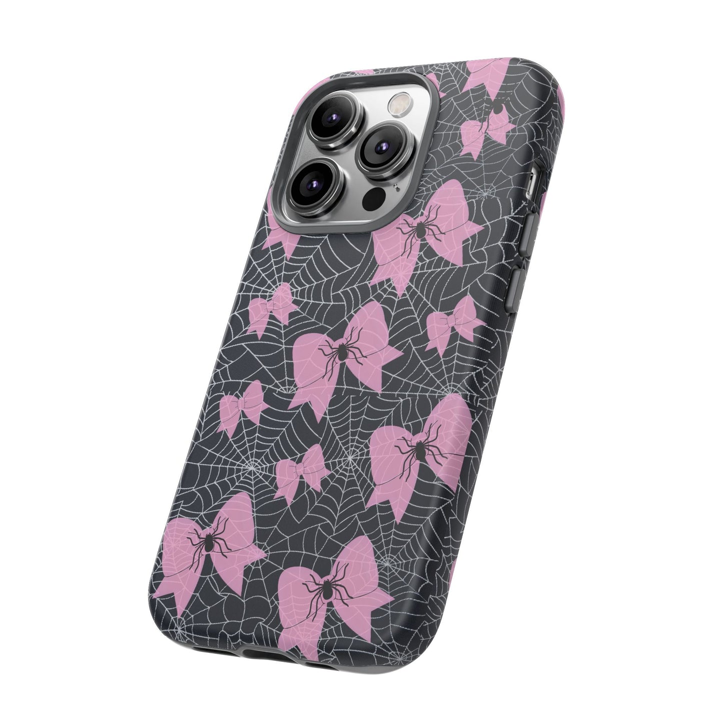 Pink Spider Bow Phone Case, Goth Coquette Spiderweb Phone Cover Creepy Cute Halloween Aesthetic Case Spooky Glam Girl Accessory for Alt Fans
