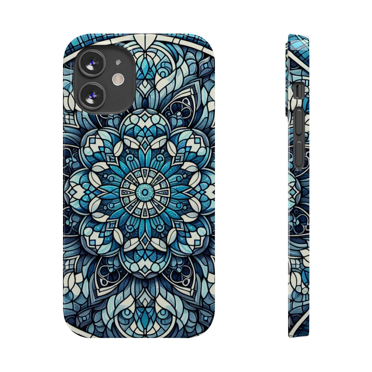 Decorative Slim Phone Case - Blue Mandala Design, Gift for Her, Phone Accessories, Boho Style, Unique Cell Phone Cover, Trendy Tech
