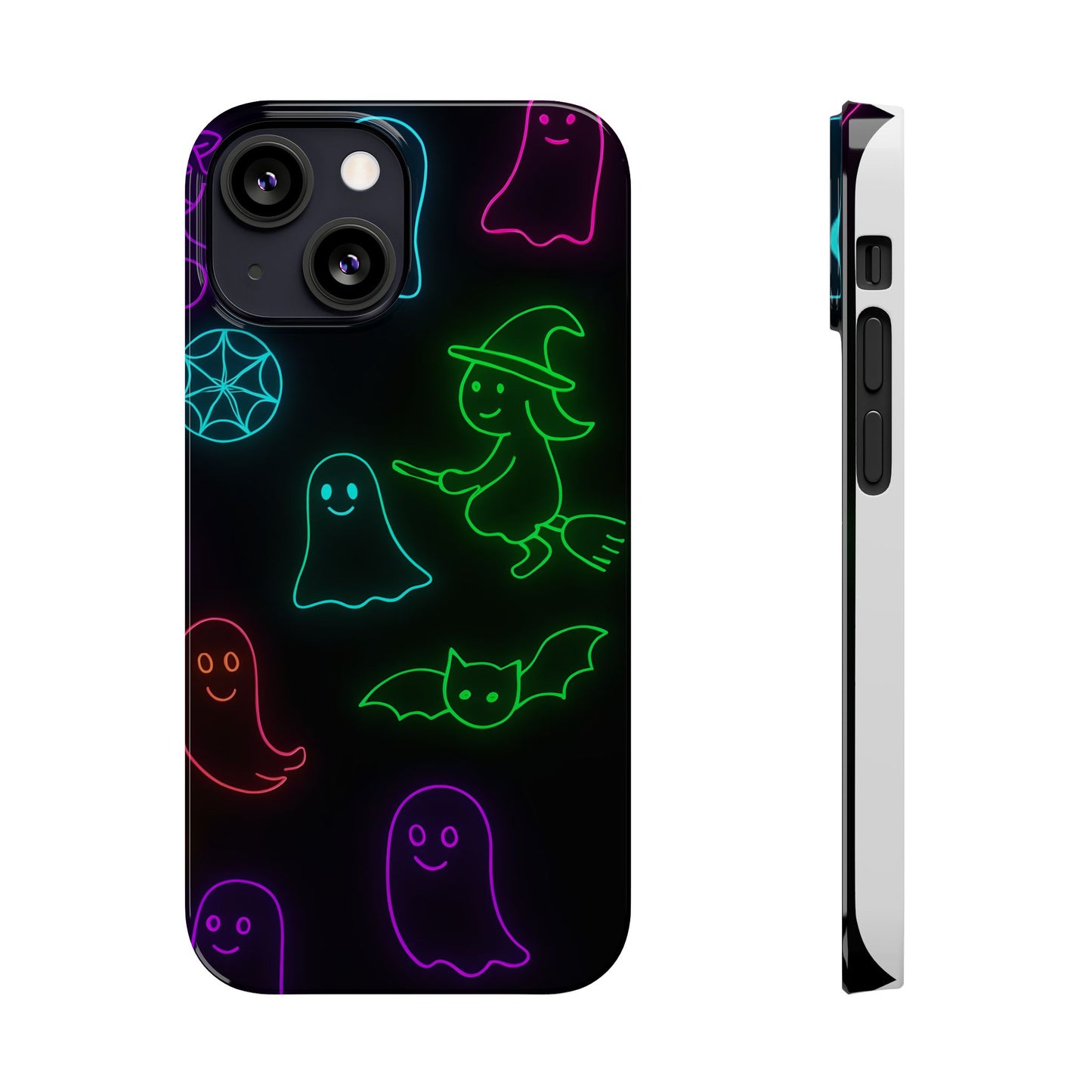 Neon Halloween Phone Case, Cute Ghost Witch Aesthetic Slim Phone Case, Compatible with iPhone, Galaxy, Google