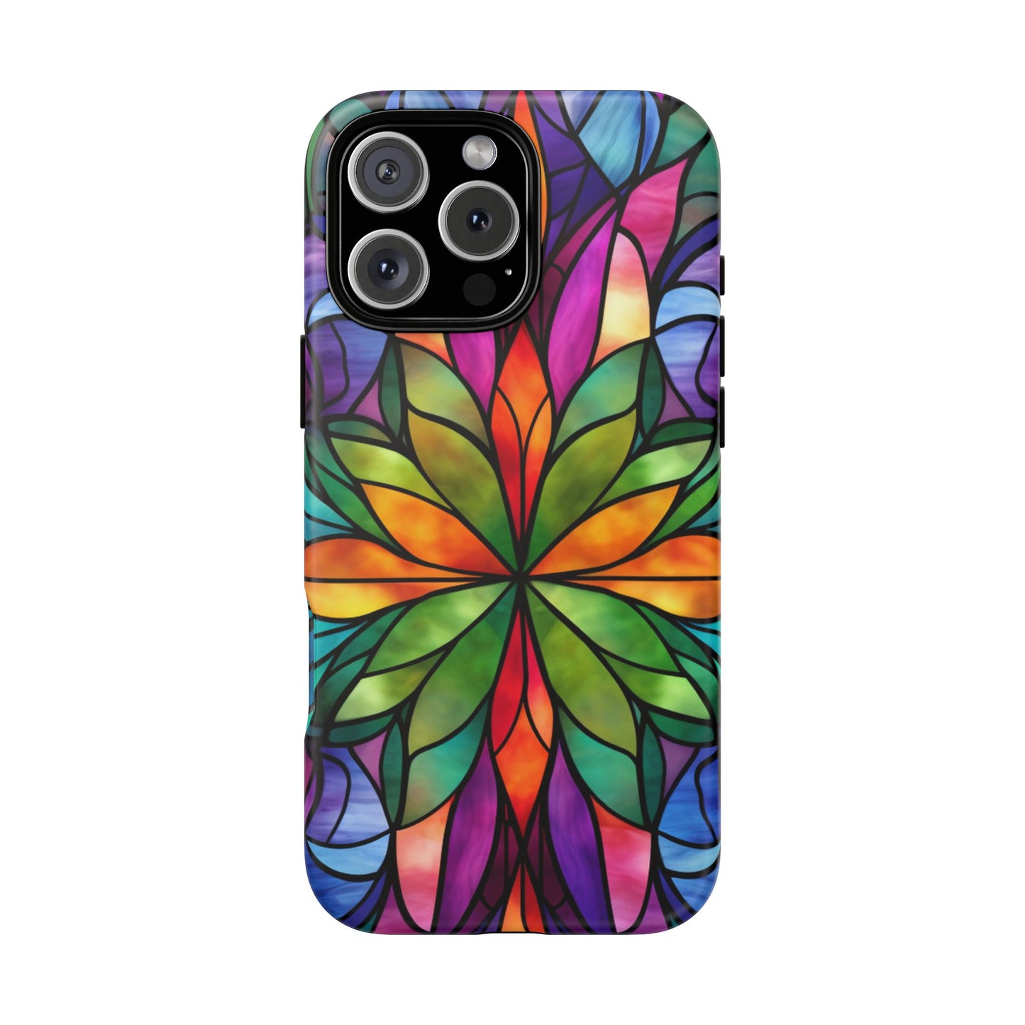 Stained Glass Floral Tough Case for iPhone 16 Pro Max Plus 15 14 13 12 11 10 9 8 X Samsung, Galaxy Pixel - Artistic Phone Cover Gift for Her