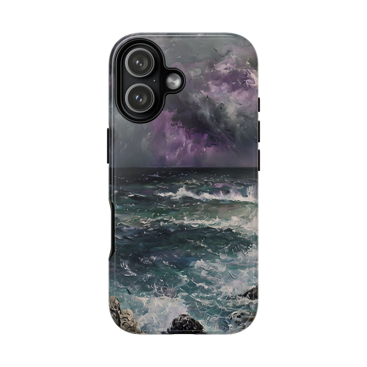 Stormy Ocean Scenery Tough Phone Case, Oil Painting, Dark Sea Waves Compatible with iPhone 17, 16, 15, 14, 13, Galaxy, Google