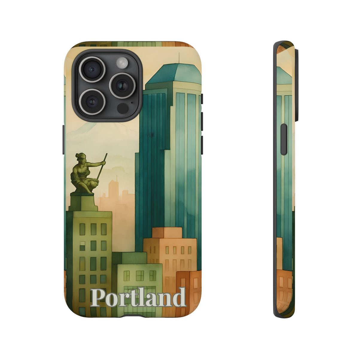 Portland Cityscape Phone Case • Urban Skyline Art Tough Case • Watercolor City Aesthetic • Gift for Travelers • Compatible with iPhone, Galaxy, Google