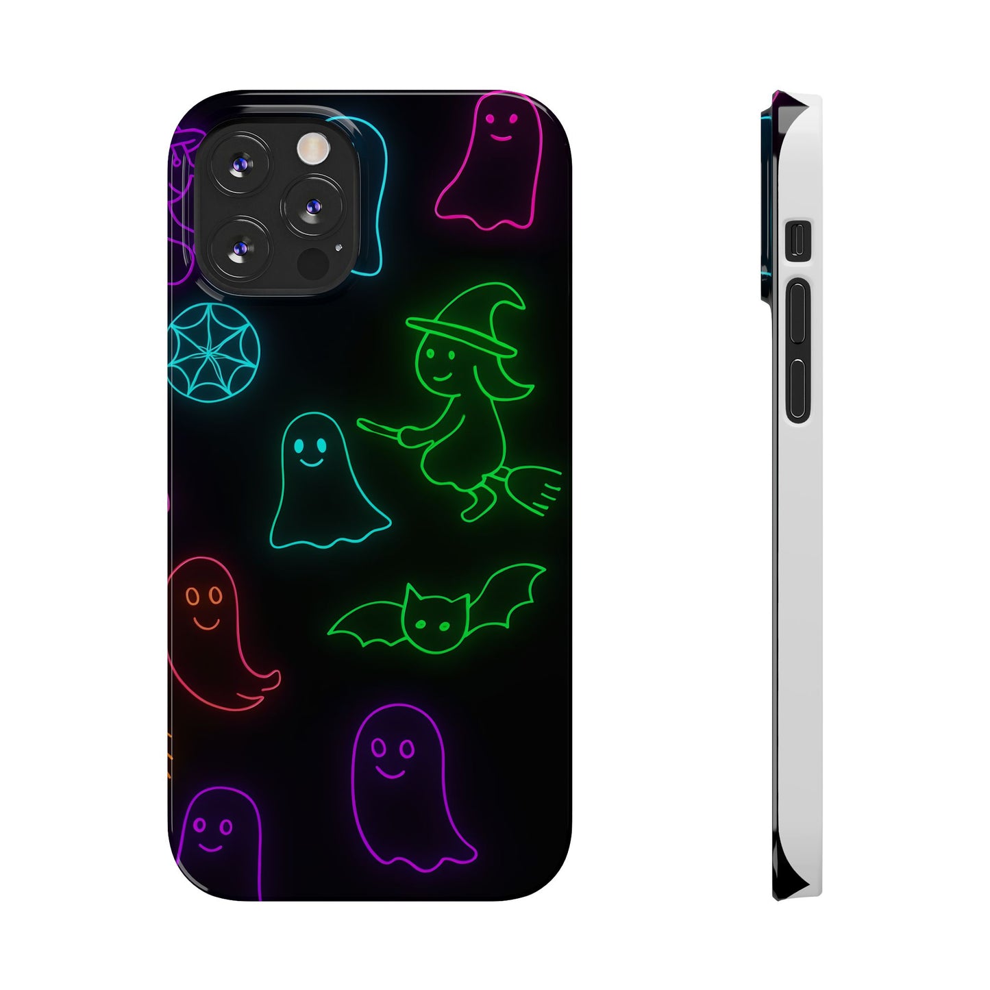 Neon Halloween Phone Case, Cute Ghost Witch Aesthetic Slim Phone Case, Compatible with iPhone, Galaxy, Google