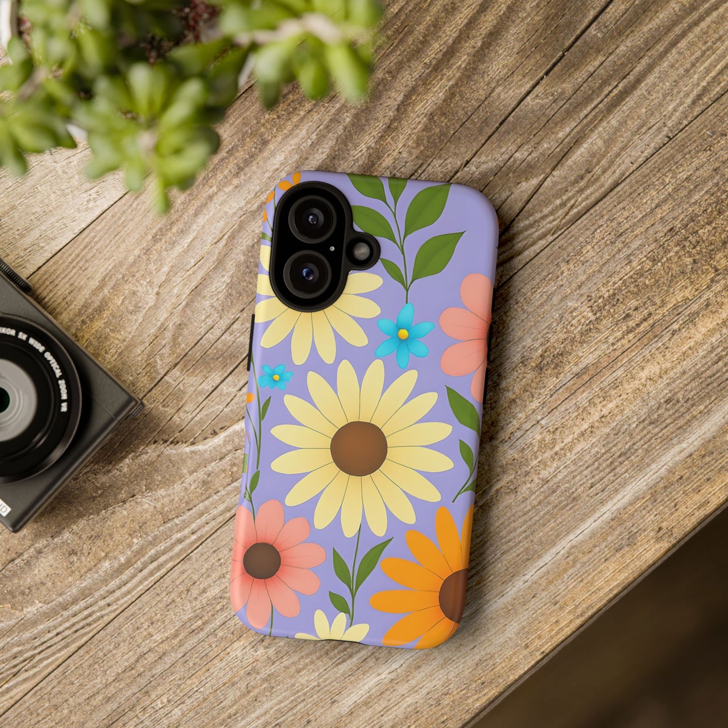 Minimal Daisy Flower Tough Phone Case - Retro Coquette Floral Print, Cute Soft Aesthetic, Compatible with iPhone, Galaxy, and Google Phones