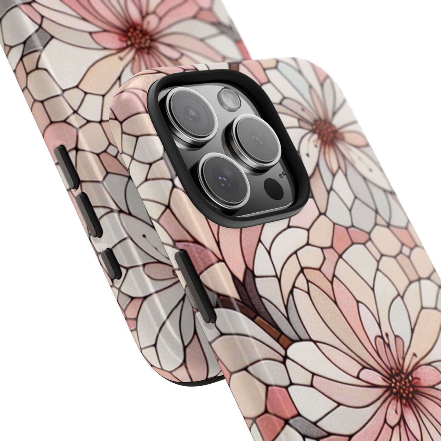 Stained Glass Pastel Floral Mosaic Tough Phone Case, Aesthetic Pastel Design - Durable Cover compatible with iPhone & Samsung Galaxy Models