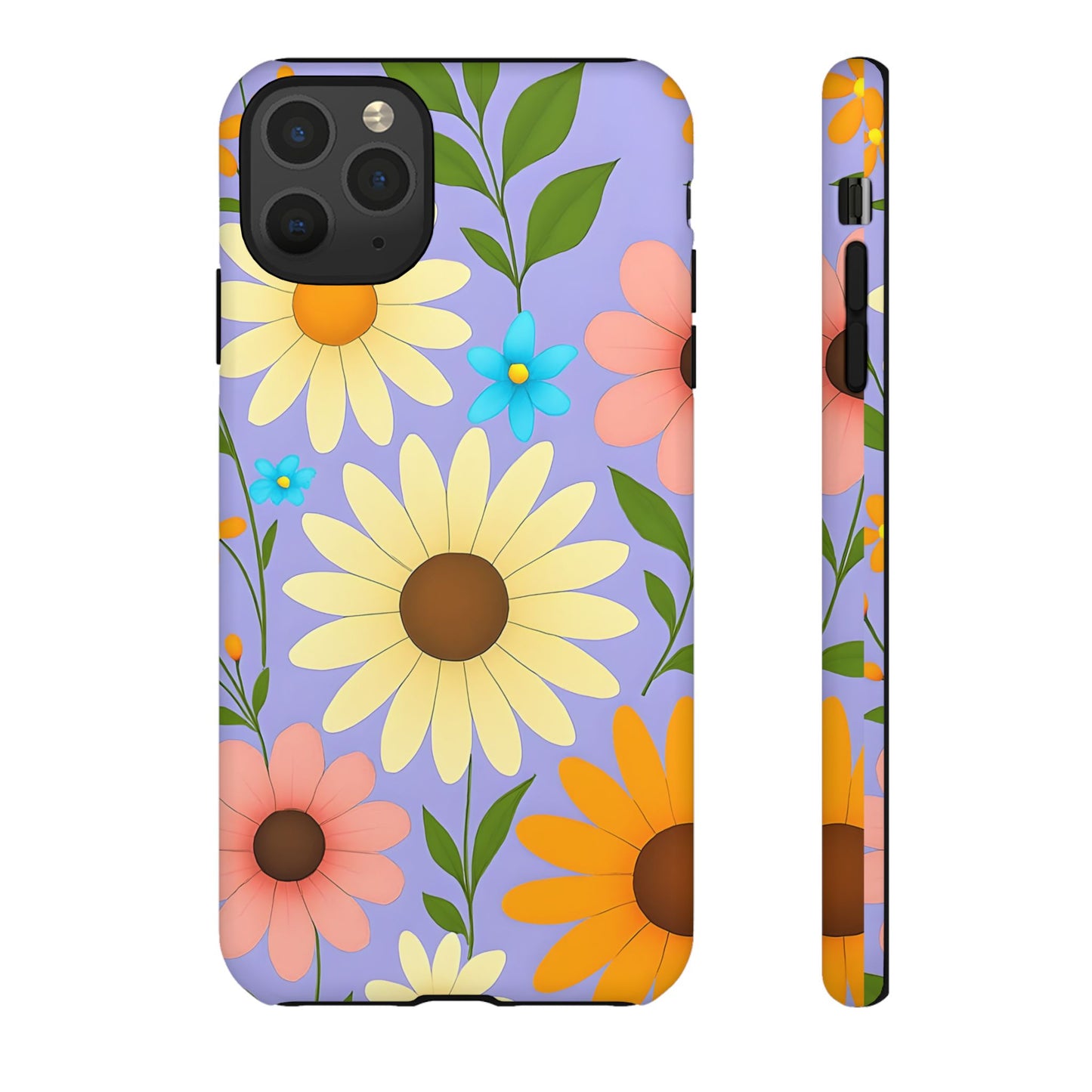 Minimal Daisy Flower Tough Phone Case - Retro Coquette Floral Print, Cute Soft Aesthetic, Compatible with iPhone, Galaxy, and Google Phones