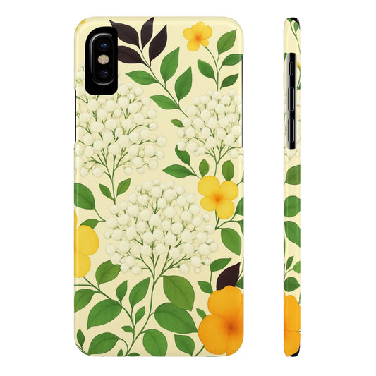 Delicate Floral Print Phone Case, Autumn Botanical Slim Phone Case, Aesthetic Flower Phone Cover Compatible with iPhone, Galaxy, Google