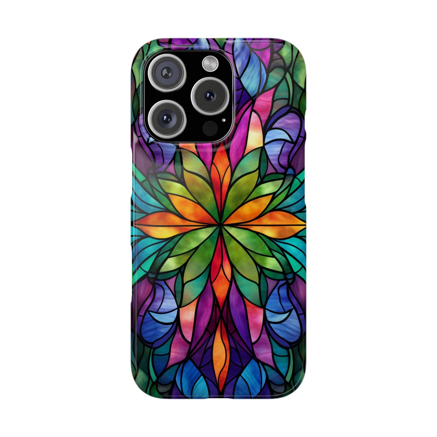 Vibrant Floral Slim Phone Cases, Colorful Cell Phone Cover, Stained Glass Design, Unique Gift for Her, Artistic Accessories, Phone Case