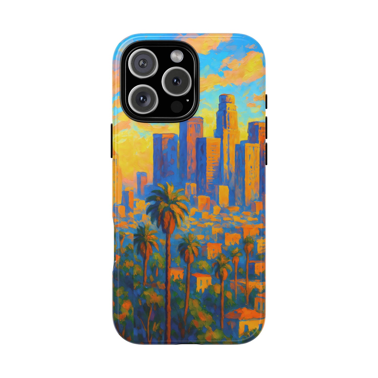 Cityscape Tough Phone Case, Los Angeles Skyline Phone Cover, Sunset Glow Design Compatible with iPhone, Galaxy & Google