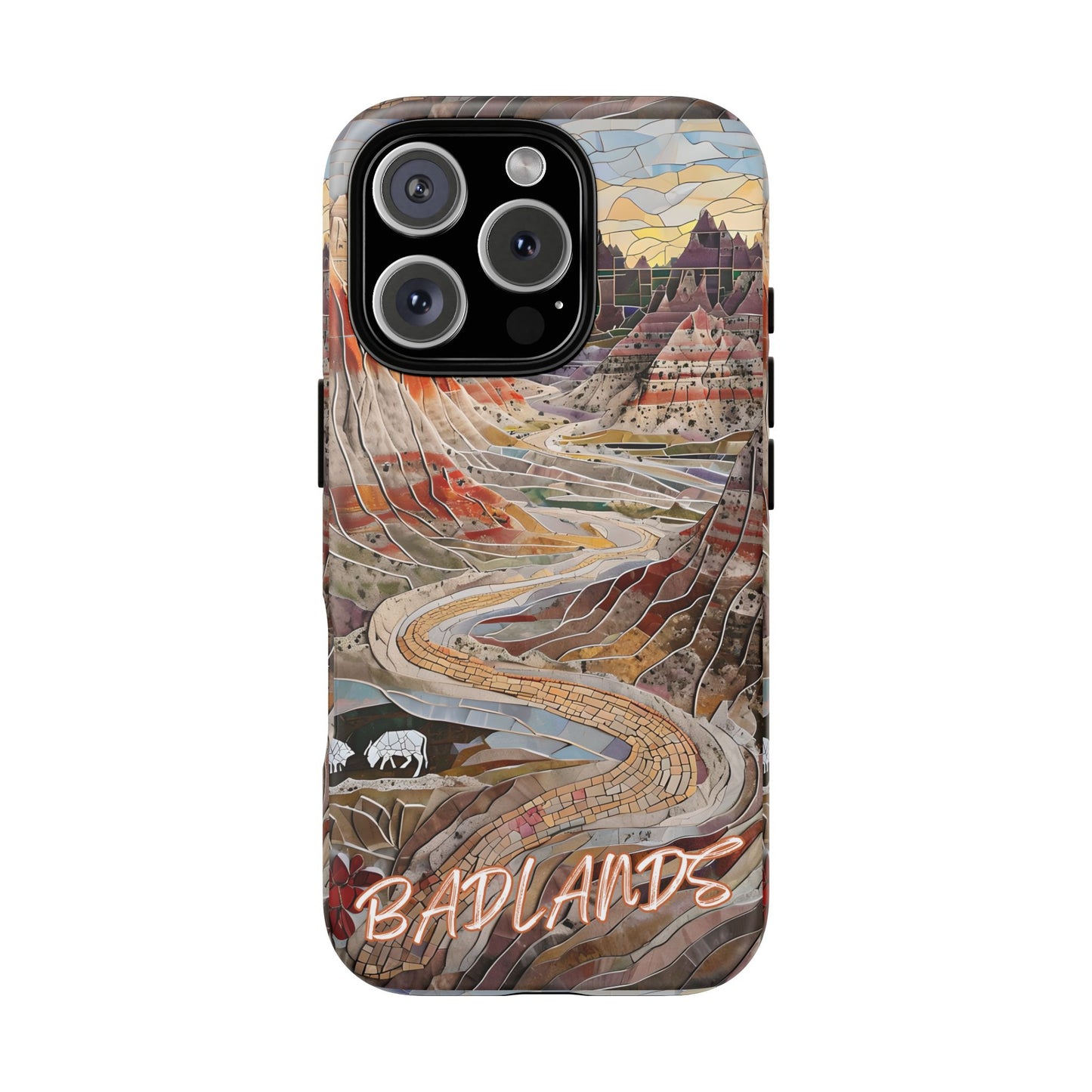 Badlands Mosaic Tough Phone Case - Rugged Rock Formations, Prairie Landscape Aesthetic, Compatible with iPhone, Galaxy, and Google Phones