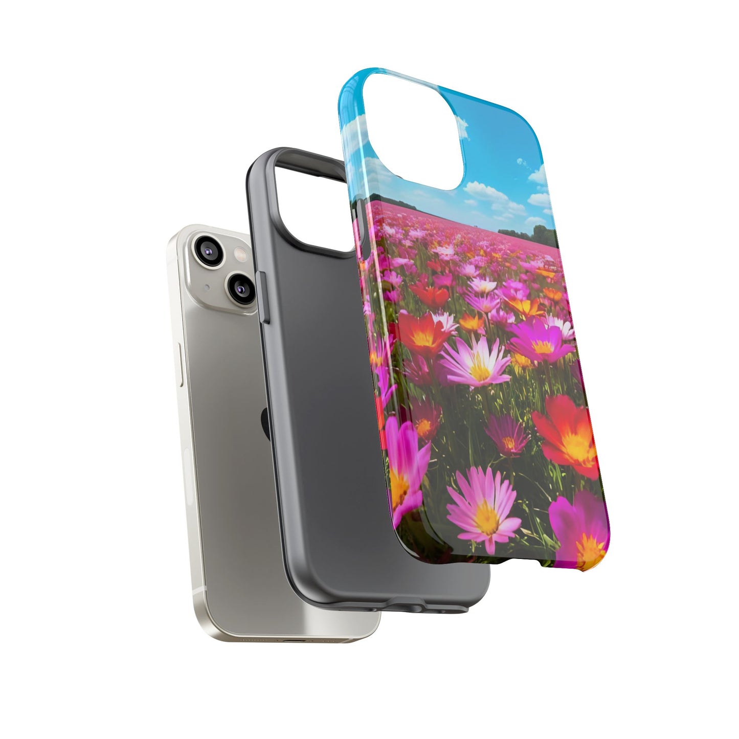 Flower Field Tough Phone Case - Wildflower Meadow Print, Colorful Nature Aesthetic, Compatible with iPhone, Galaxy, and Google Phones