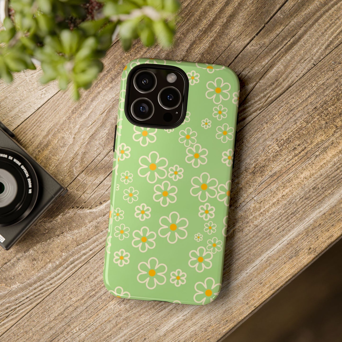 Minimal Daisy Flower Tough Phone Case - Retro Coquette Floral Print, Cute Soft Aesthetic, Compatible with iPhone, Galaxy, and Google Phones