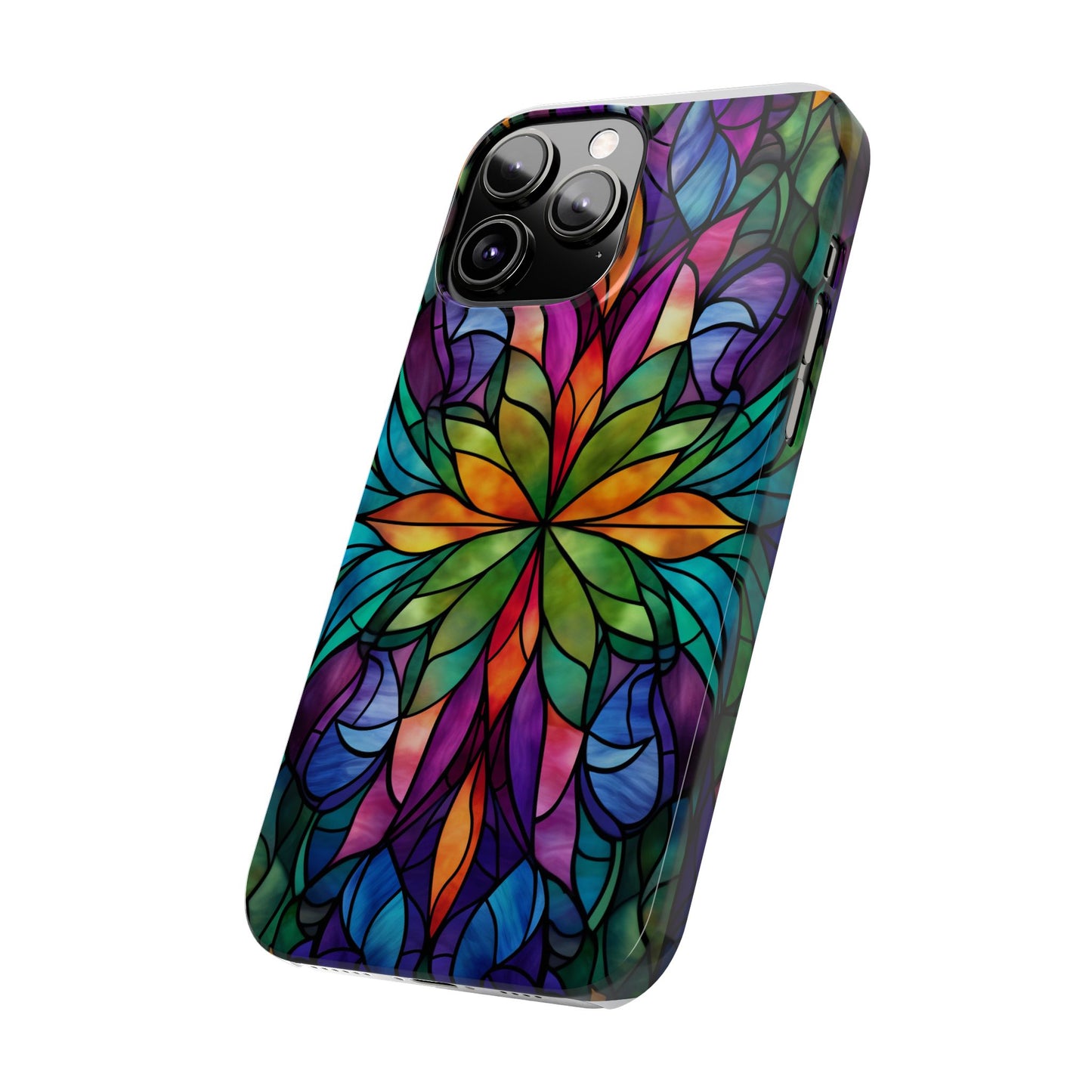 Vibrant Floral Slim Phone Cases, Colorful Cell Phone Cover, Stained Glass Design, Unique Gift for Her, Artistic Accessories, Phone Case