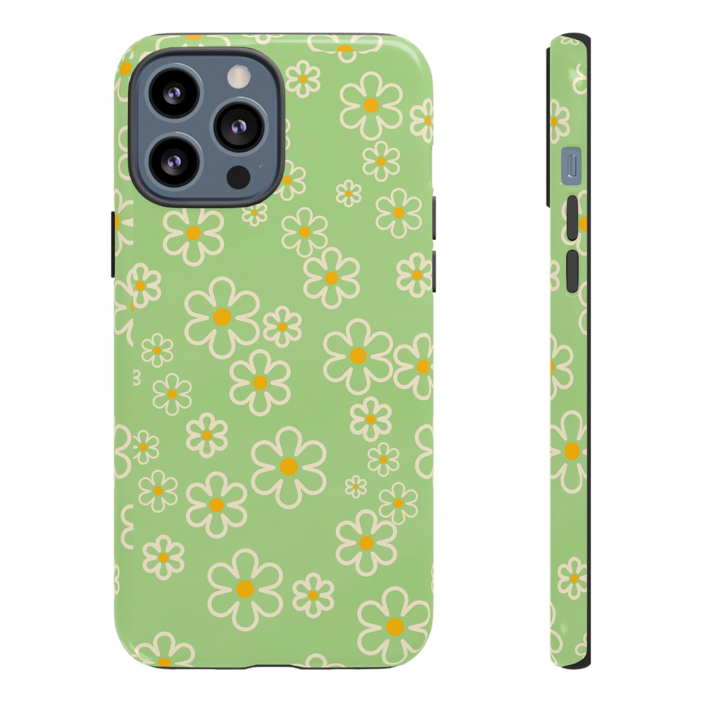 Minimal Daisy Flower Tough Phone Case - Retro Coquette Floral Print, Cute Soft Aesthetic, Compatible with iPhone, Galaxy, and Google Phones