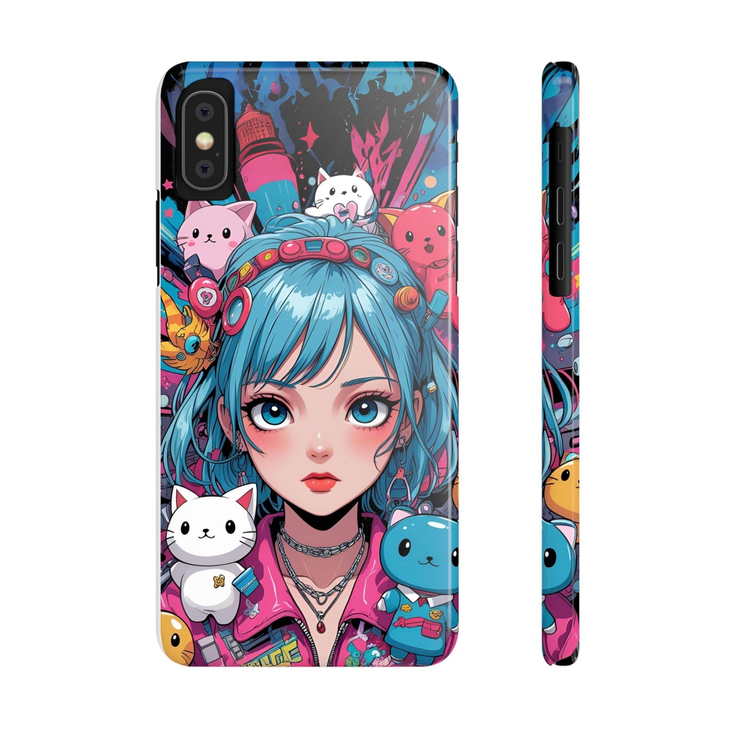 Y2K Anime Girl Slim Phone Case - Cute Maximalist Aesthetic, Kawaii Vaporwave Style, Pop Culture Lovers and Special Occasions