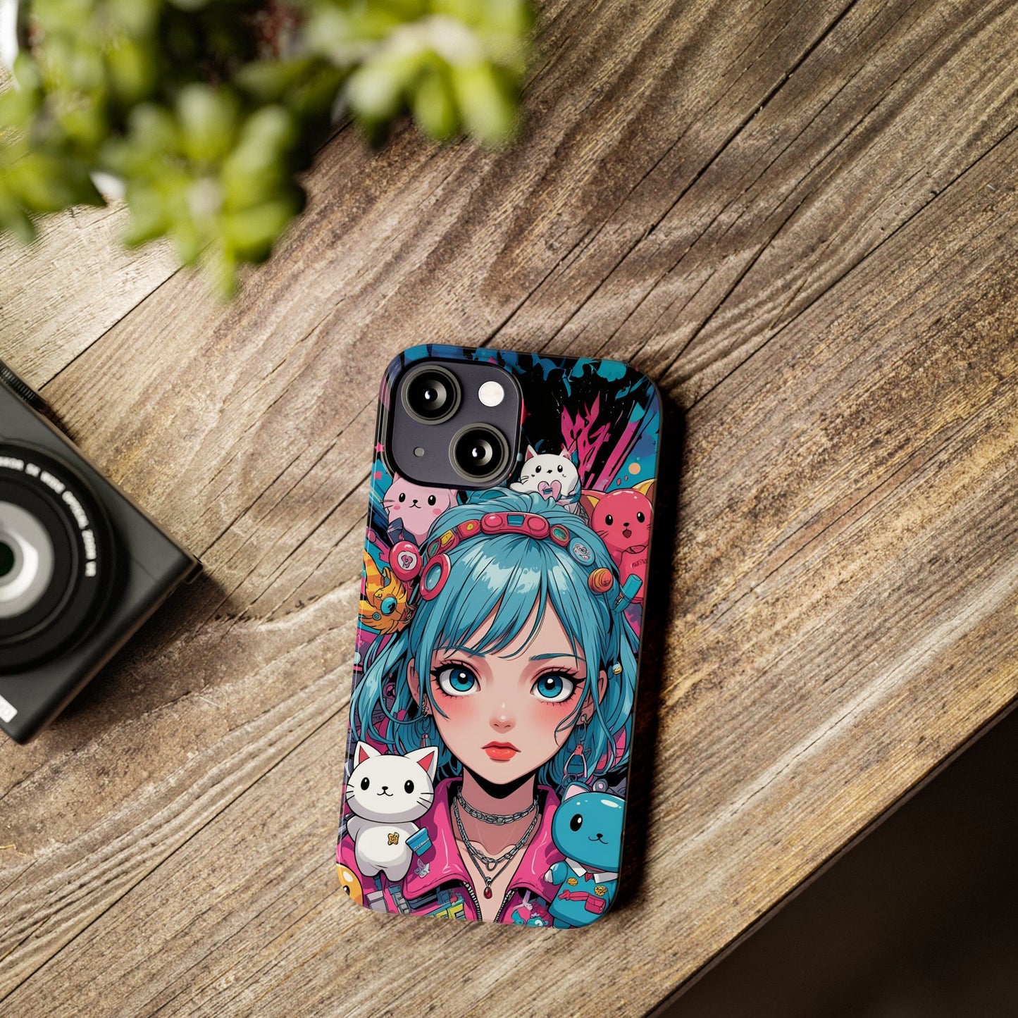 Y2K Anime Girl Slim Phone Case - Cute Maximalist Aesthetic, Kawaii Vaporwave Style, Pop Culture Lovers and Special Occasions
