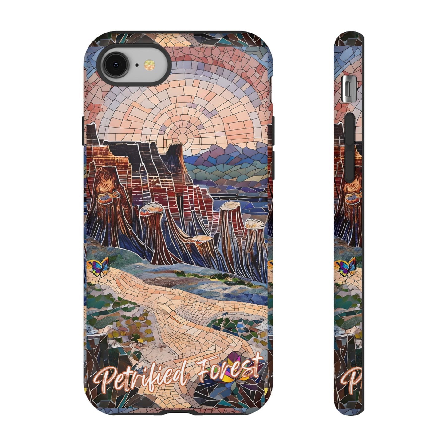 Petrified Forest Mosaic Tough Phone Case, Scenic Rock Formation Design, Nature Aesthetic, Compatible with iPhone, Galaxy, and Google Phones