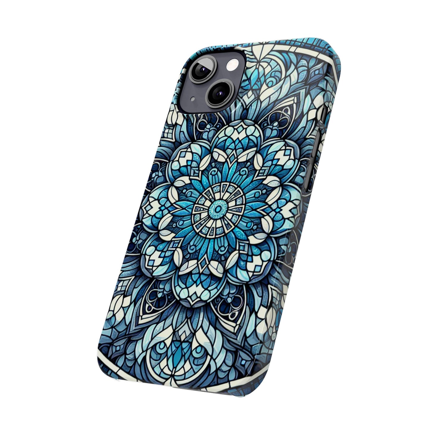 Decorative Slim Phone Case - Blue Mandala Design, Gift for Her, Phone Accessories, Boho Style, Unique Cell Phone Cover, Trendy Tech