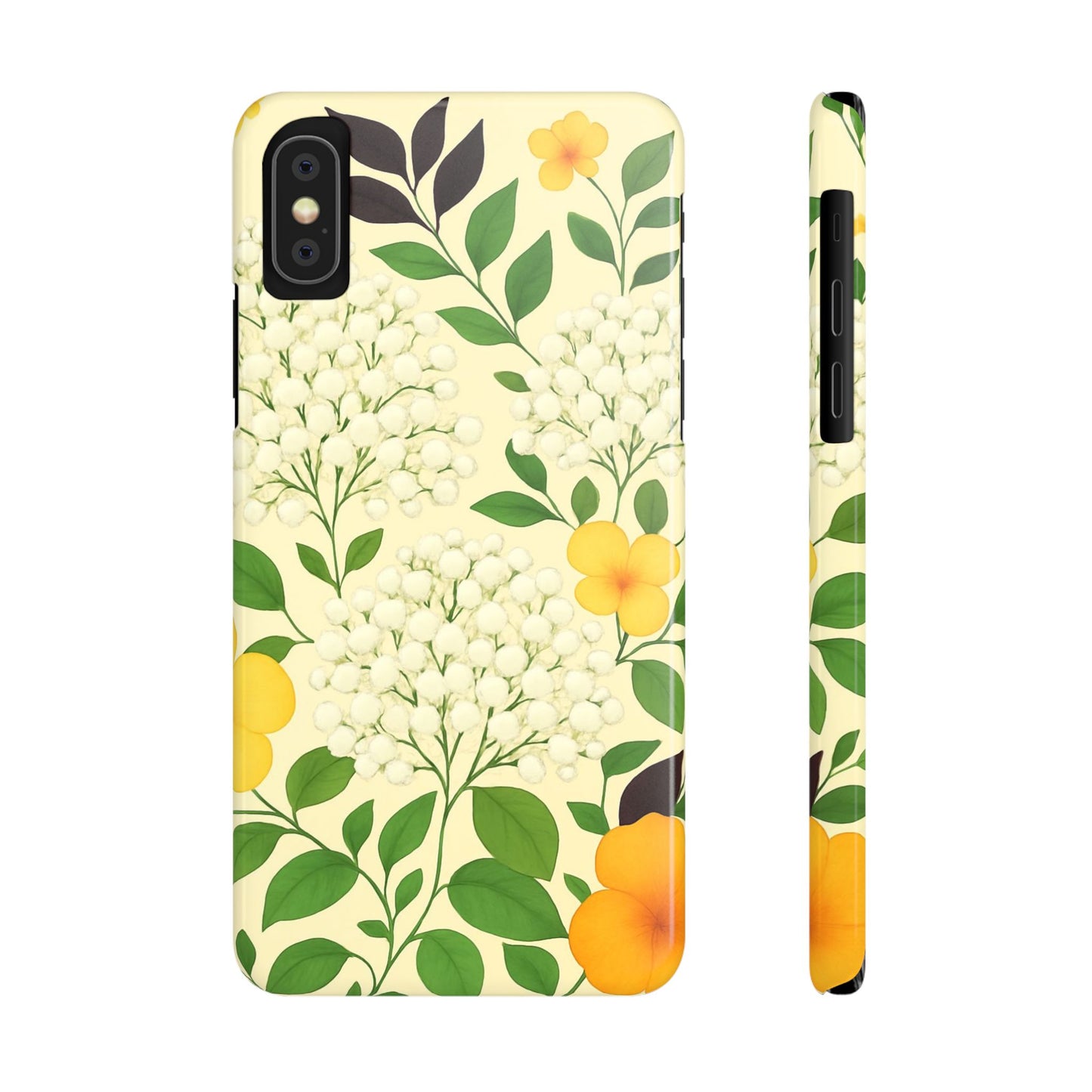 Delicate Floral Print Phone Case, Autumn Botanical Slim Phone Case, Aesthetic Flower Phone Cover Compatible with iPhone, Galaxy, Google