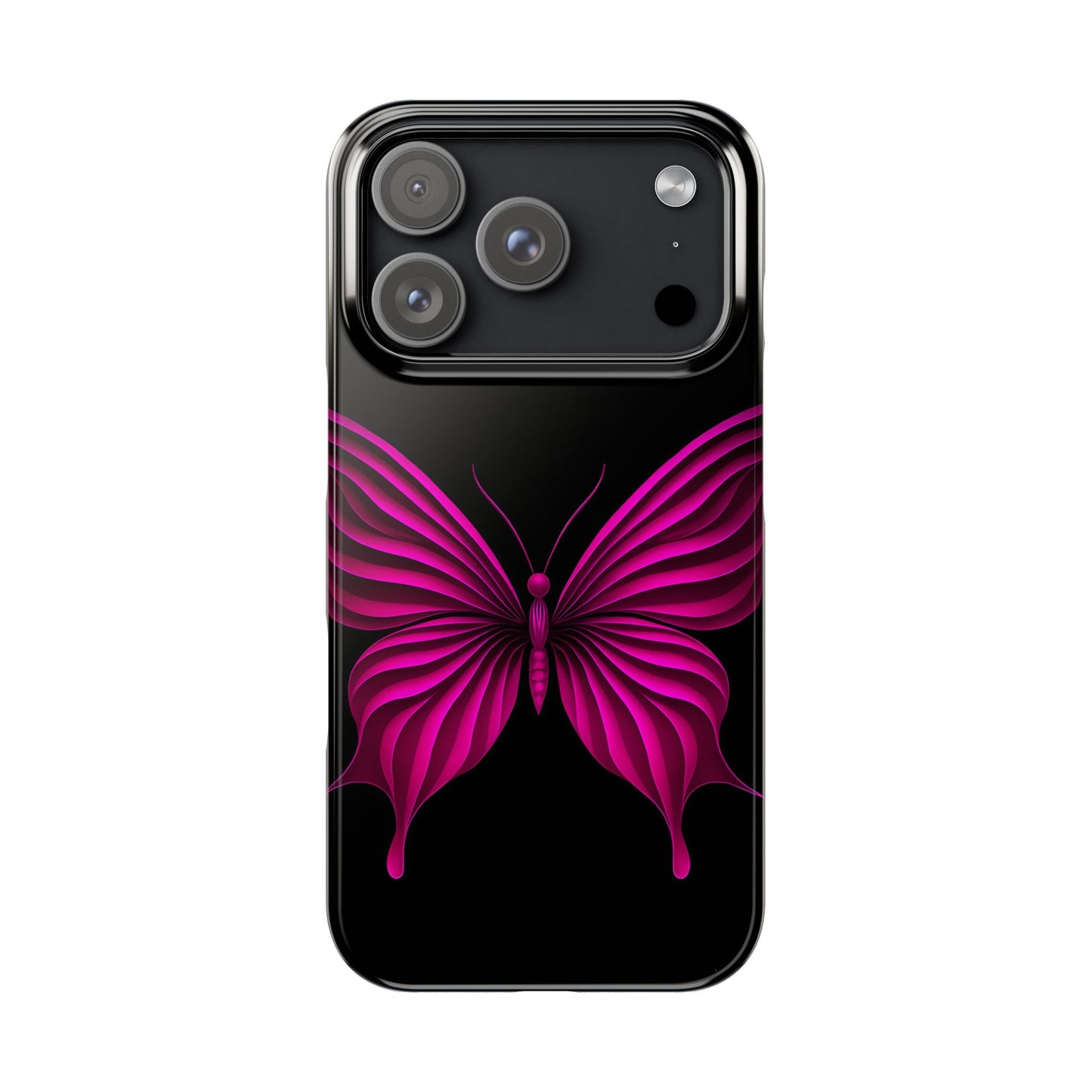 Pink Butterfly Phone Case, Elegant Insect Art, Black Aesthetic Slim Phone Case Compatible with iPhone, Galaxy, Google