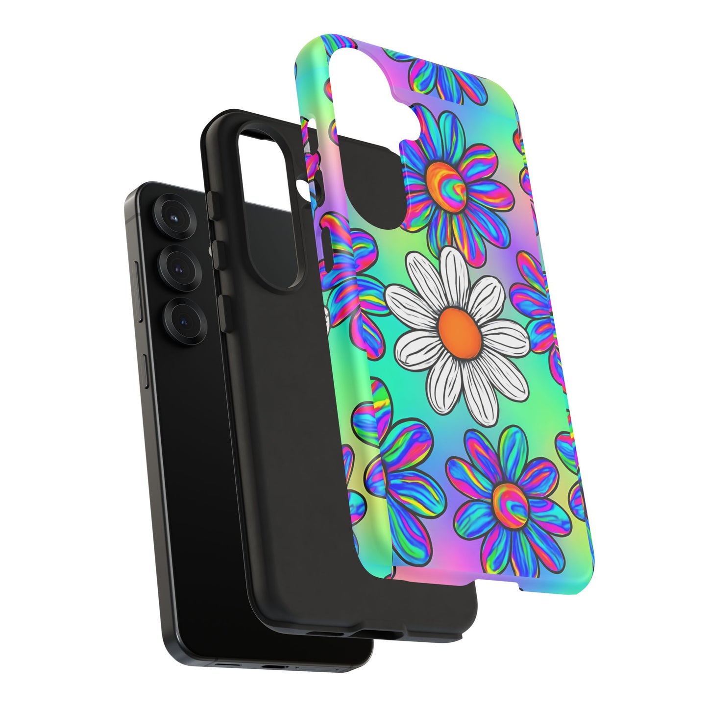 Trippy Daisy Tough Phone Case - Psychedelic Floral Design, Colorful Retro Aesthetic, Compatible with iPhone, Galaxy, and Google Phones