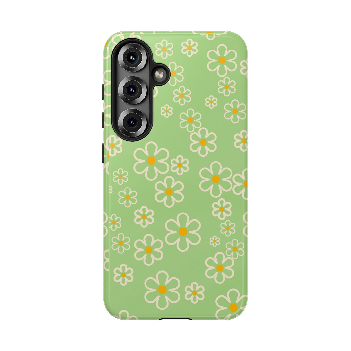 Minimal Daisy Flower Tough Phone Case - Retro Coquette Floral Print, Cute Soft Aesthetic, Compatible with iPhone, Galaxy, and Google Phones