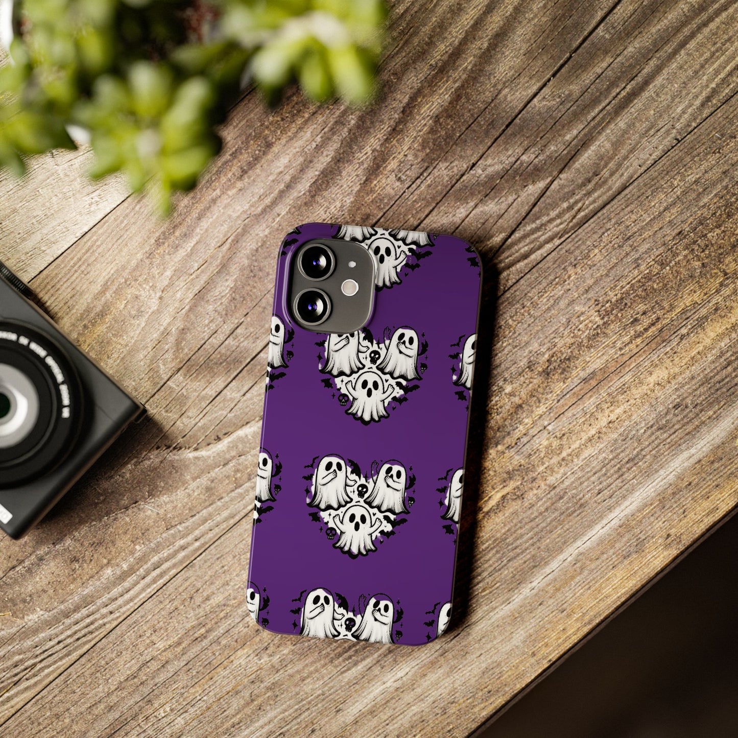 Cute Ghost Heart Slim Phone Case, Creepy Cute Spooky Heart Print, Goth Coquette Aesthetic Spooky Accessories, Halloween Gift Case