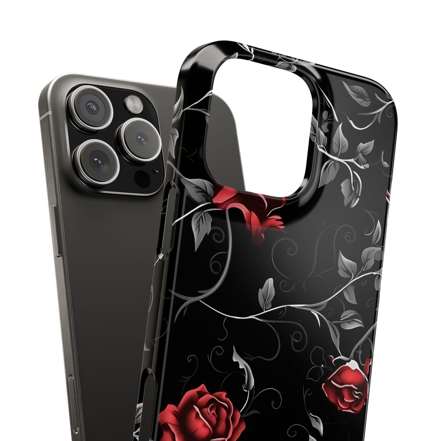 Elegant Floral Slim Phone Cases, Gothic Style Case, Rose Design Cover, Unique Gift for Her, Phone Accessories, Modern Chic