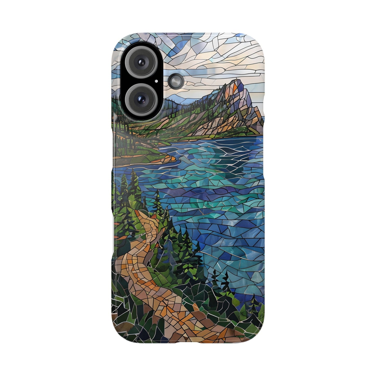 Isle Royale Mosaic Slim Phone Case, Remote Island Wilderness Art, Great Lakes Nature Aesthetic, Eco-Friendly Phone Accessory