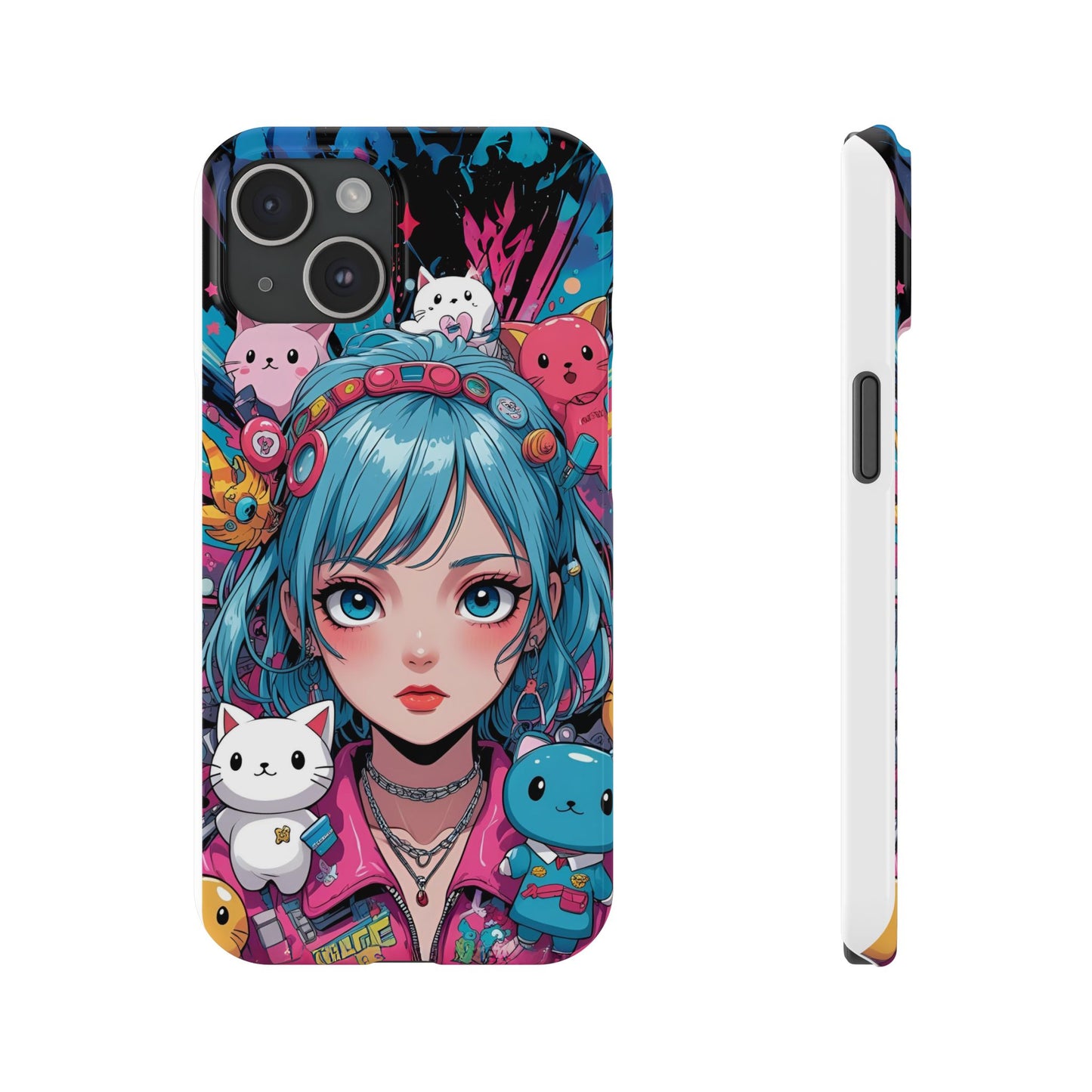 Y2K Anime Girl Slim Phone Case - Cute Maximalist Aesthetic, Kawaii Vaporwave Style, Pop Culture Lovers and Special Occasions
