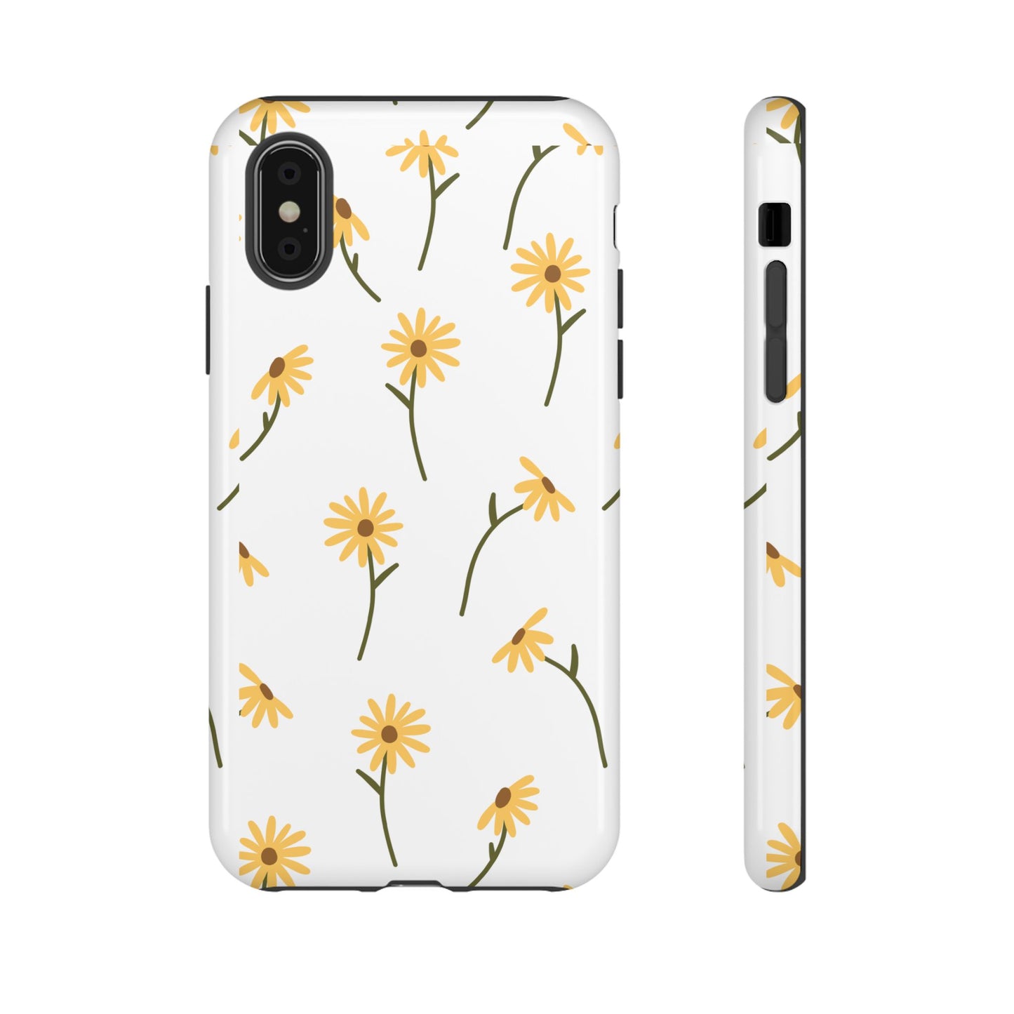 Sunflower Floral Tough Phone Case - Minimal Daisy-Inspired Print, Simple Botanical Aesthetic, Compatible with iPhone, Galaxy, and Google