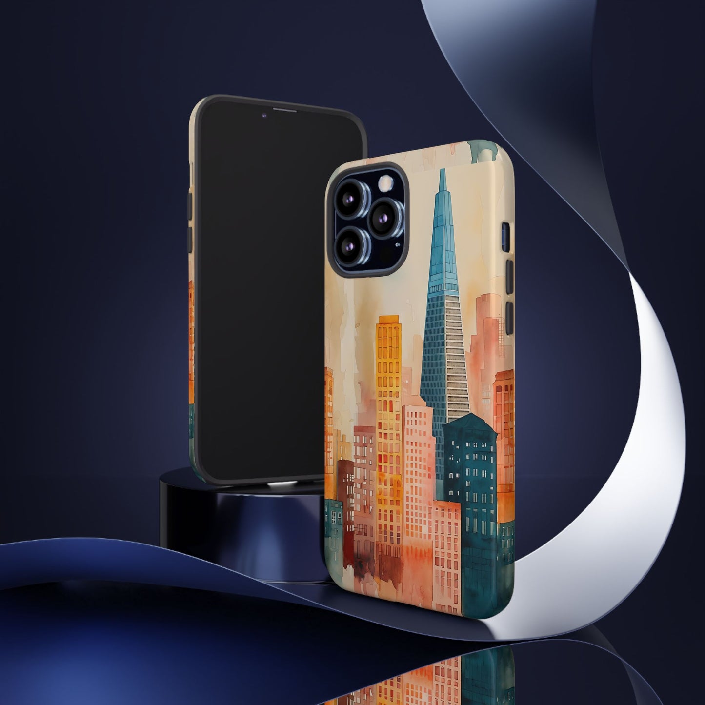 San Francisco Cityscape Tough Phone Case - Tropical Skyline Aesthetic, Sunset Beach Urban Art, Compatible with iPhone, Galaxy, and Google