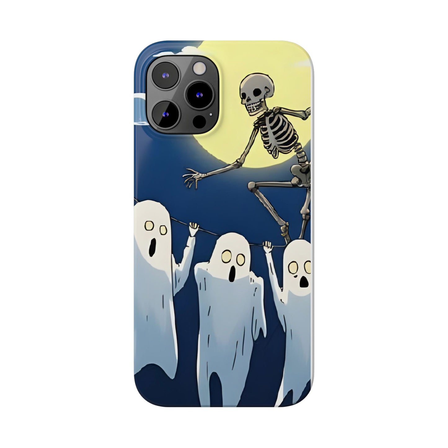 Jumping Skeleton Slim Phone Case - Halloween Aesthetic, Creepy Cute Ghost Cartoon Style, Compatible with iPhone, Galaxy, and Google Phones