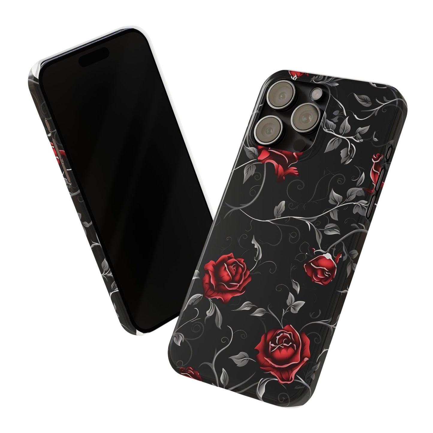 Elegant Floral Slim Phone Cases, Gothic Style Case, Rose Design Cover, Unique Gift for Her, Phone Accessories, Modern Chic