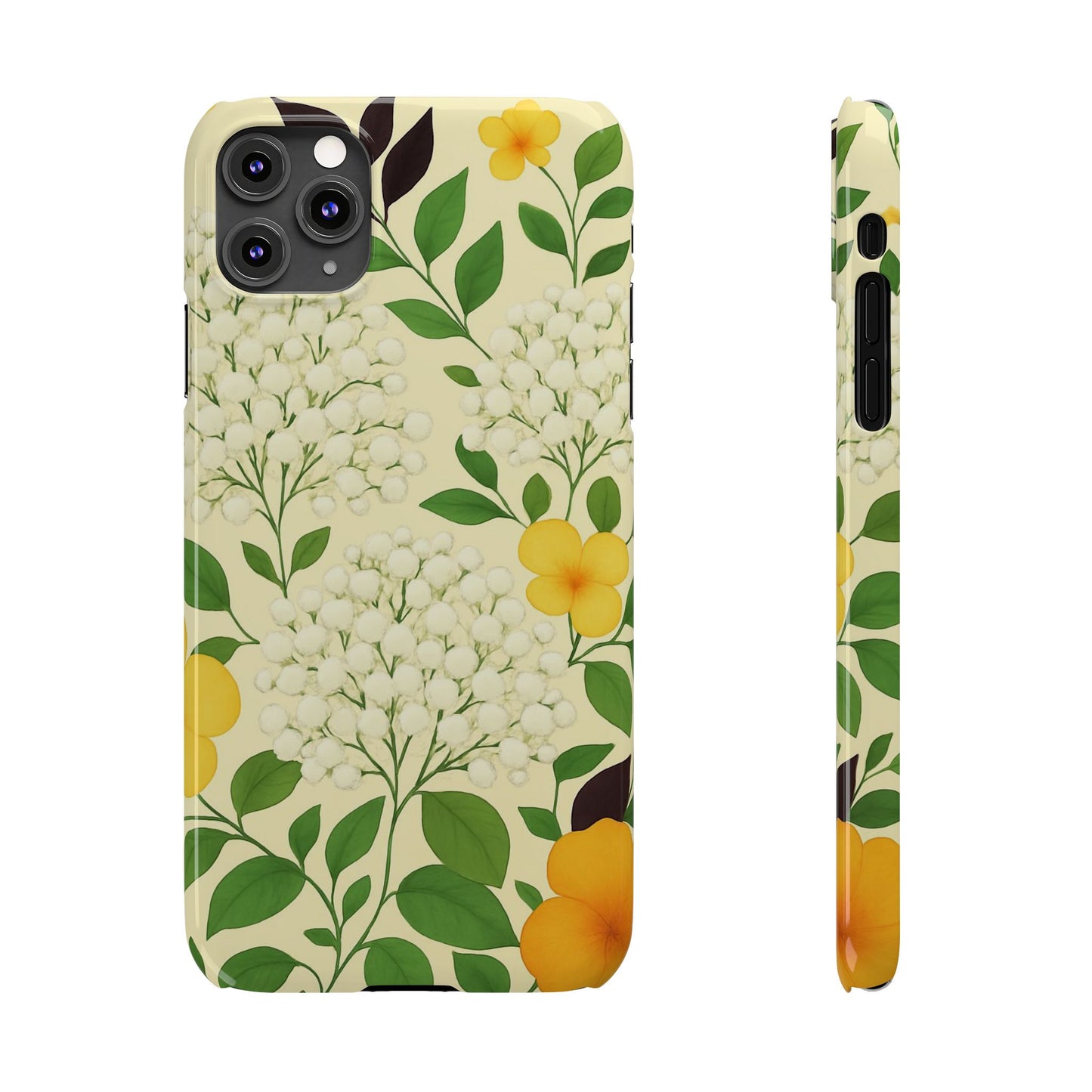 Delicate Floral Print Phone Case, Autumn Botanical Slim Phone Case, Aesthetic Flower Phone Cover Compatible with iPhone, Galaxy, Google