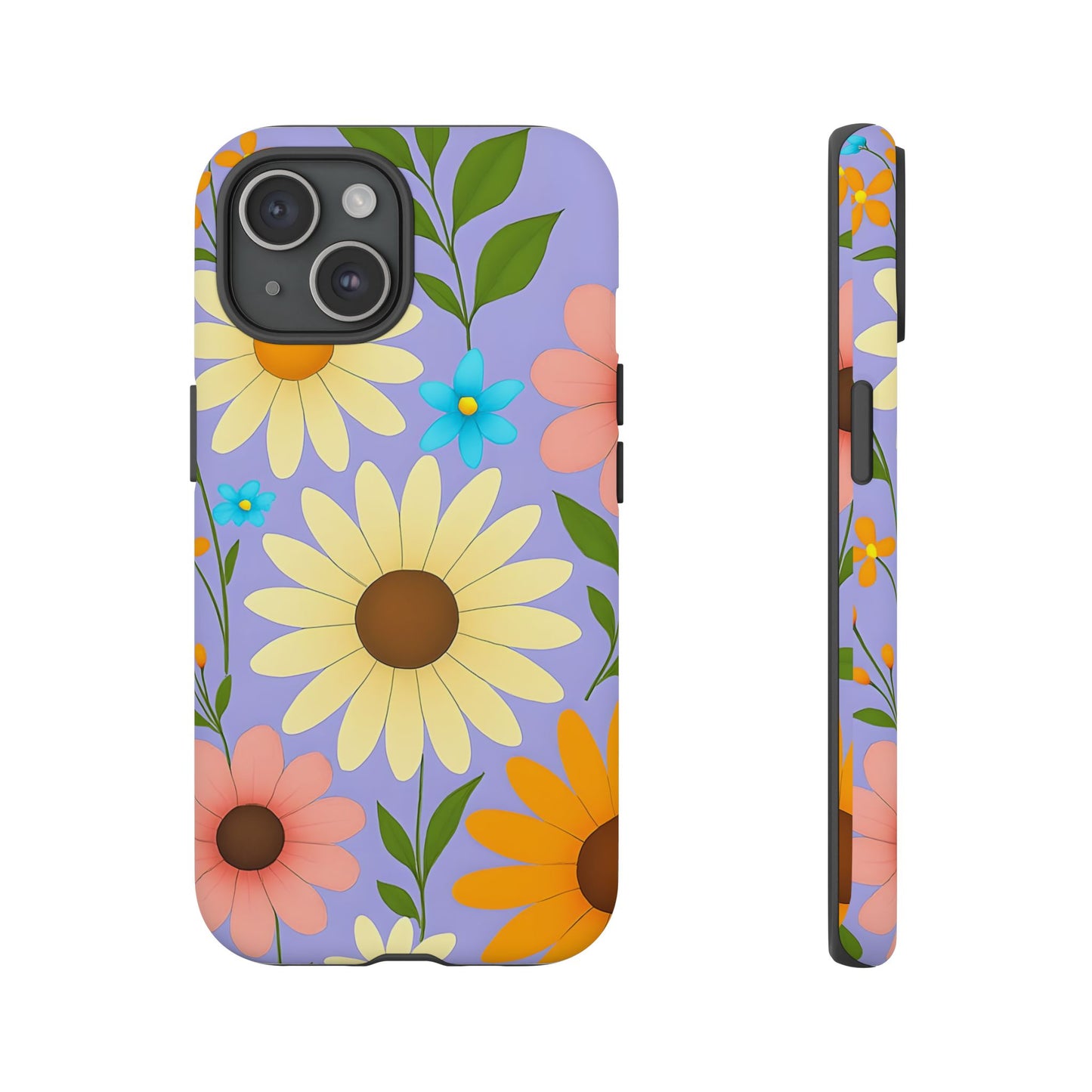 Minimal Daisy Flower Tough Phone Case - Retro Coquette Floral Print, Cute Soft Aesthetic, Compatible with iPhone, Galaxy, and Google Phones
