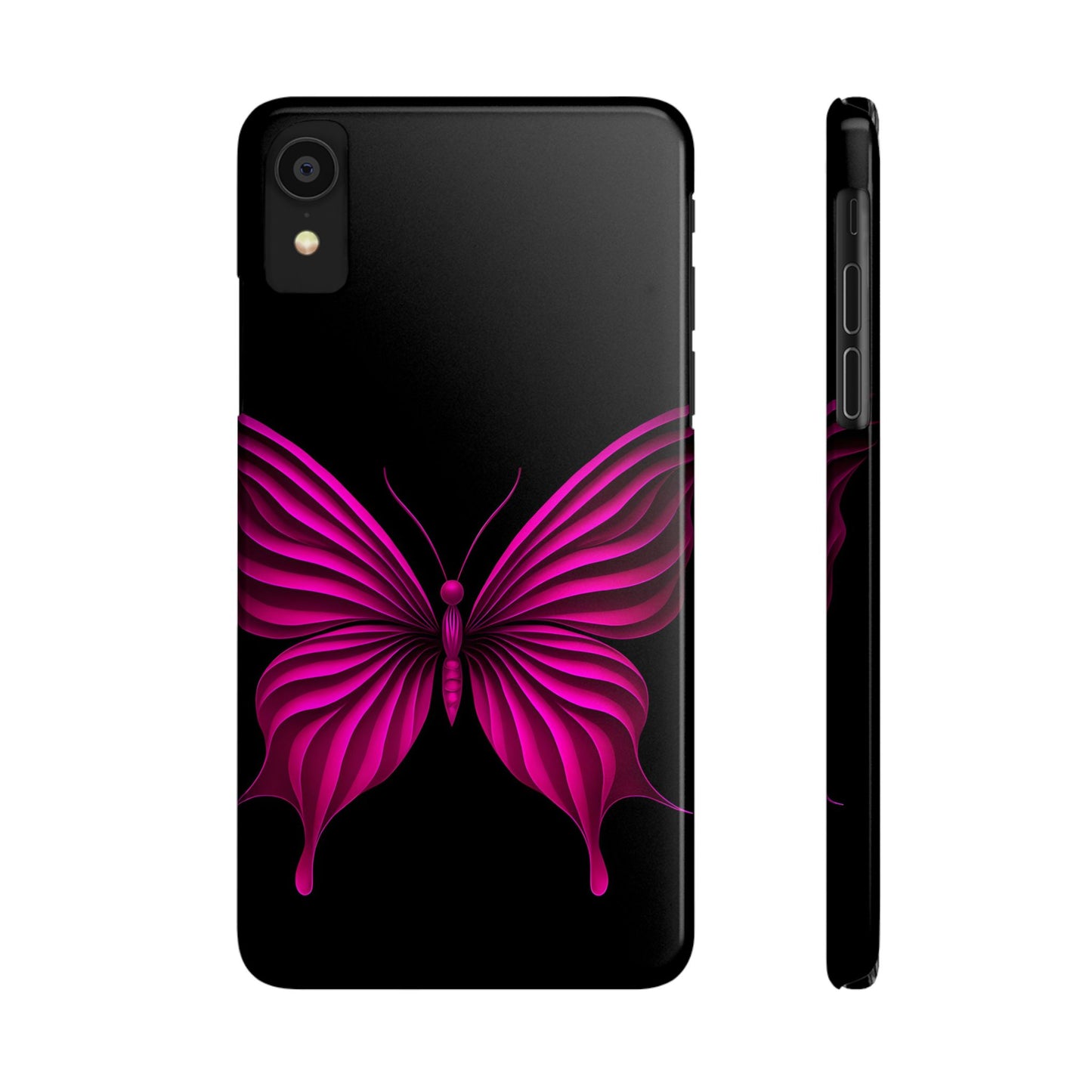 Pink Butterfly Phone Case, Elegant Insect Art, Black Aesthetic Slim Phone Case Compatible with iPhone, Galaxy, Google