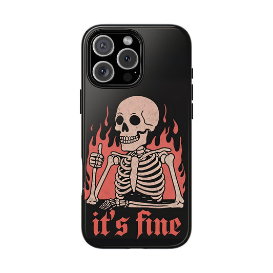Flaming Skeleton Tough Phone Case, Creepy Cute Halloween Aesthetic, Gothic Spooky Style, Compatible with iPhone, Galaxy, and Google Phones