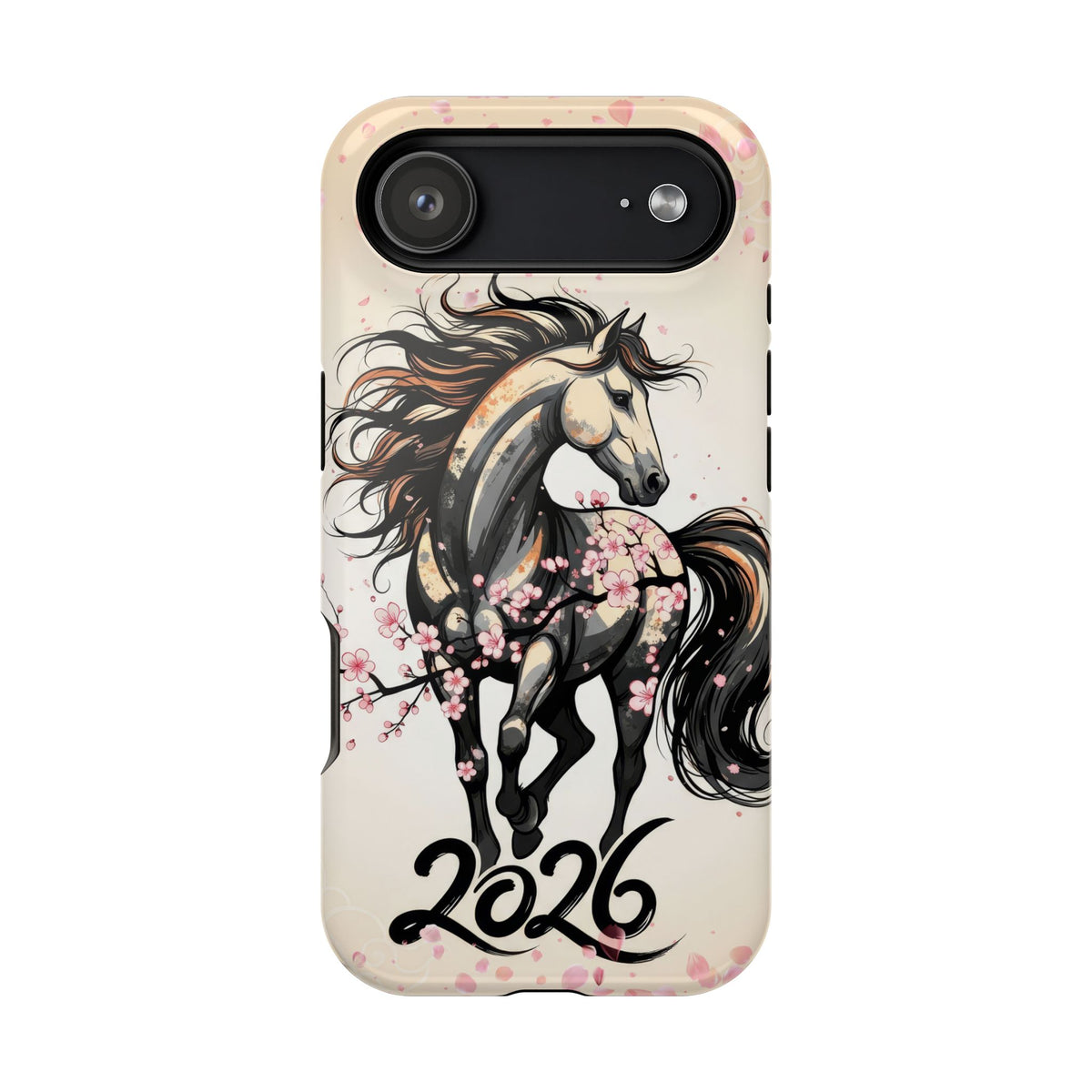 Year of the Horse Floral Art Magnetic Phone Case, Chinese Zodiac 2026 Design, compatible with iPhone 17 16 15 14 13