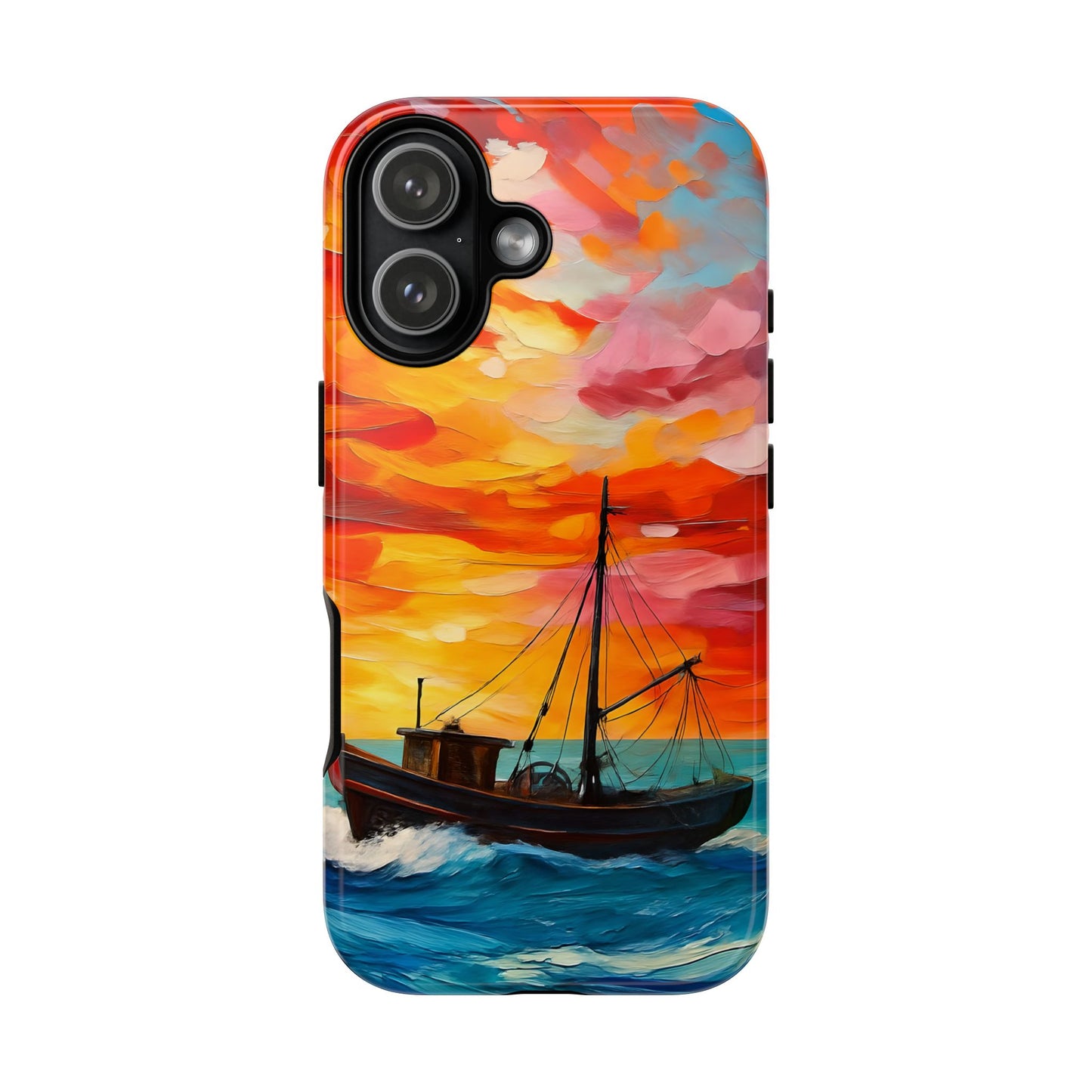 Ocean Art Scenery Tough Phone Case, Oil Painting Style Nautical Sunset Compatible with iPhone 17, 16, 15, 14, 13, Galaxy, Google