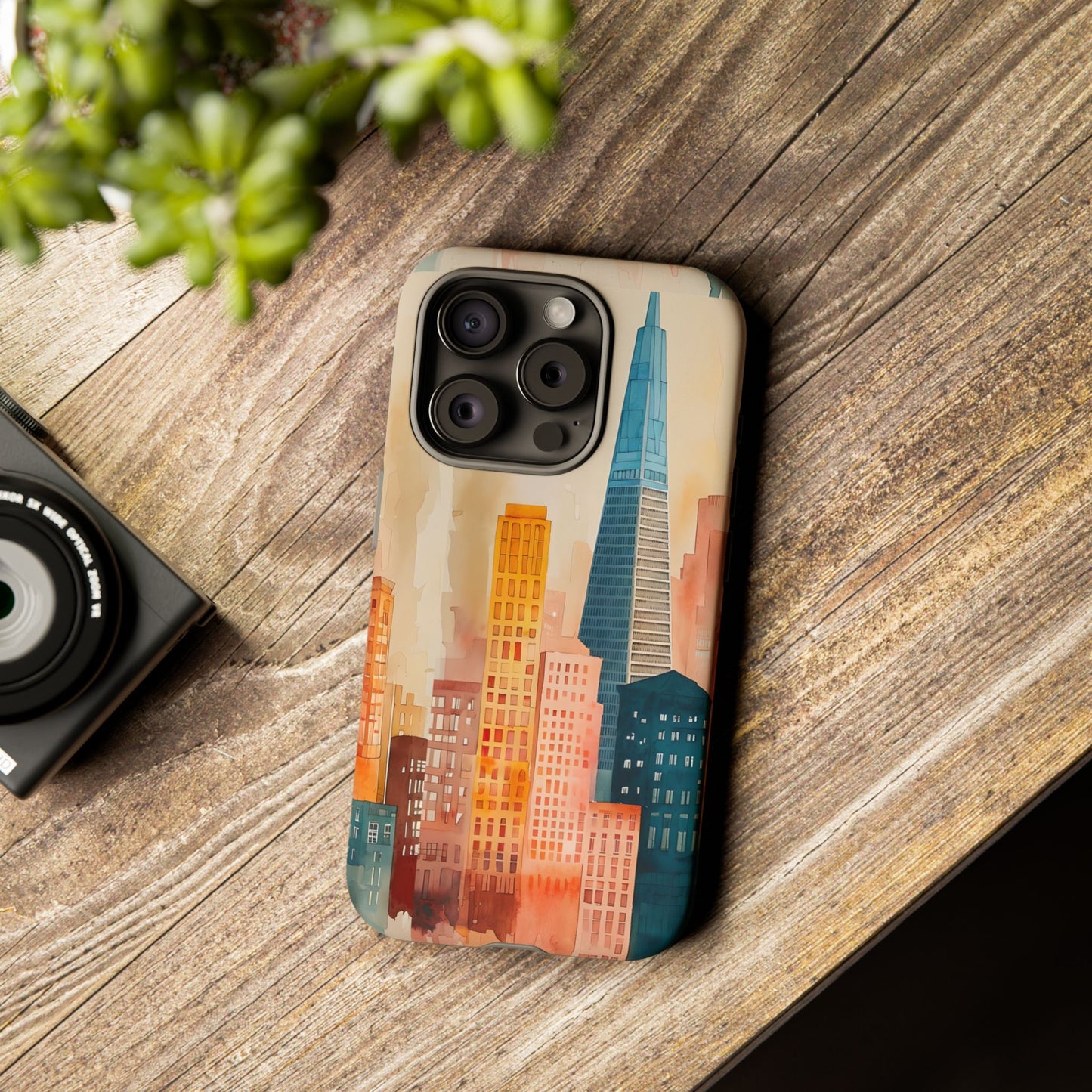 San Francisco Cityscape Tough Phone Case - Tropical Skyline Aesthetic, Sunset Beach Urban Art, Compatible with iPhone, Galaxy, and Google