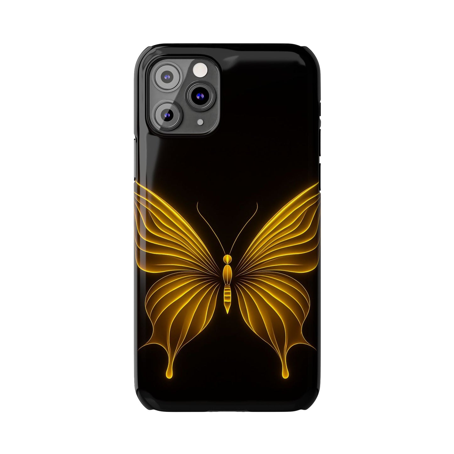 Golden Butterfly Phone Case, Elegant Insect Art, Black Aesthetic Slim Phone Case Compatible with iPhone, Galaxy, Google