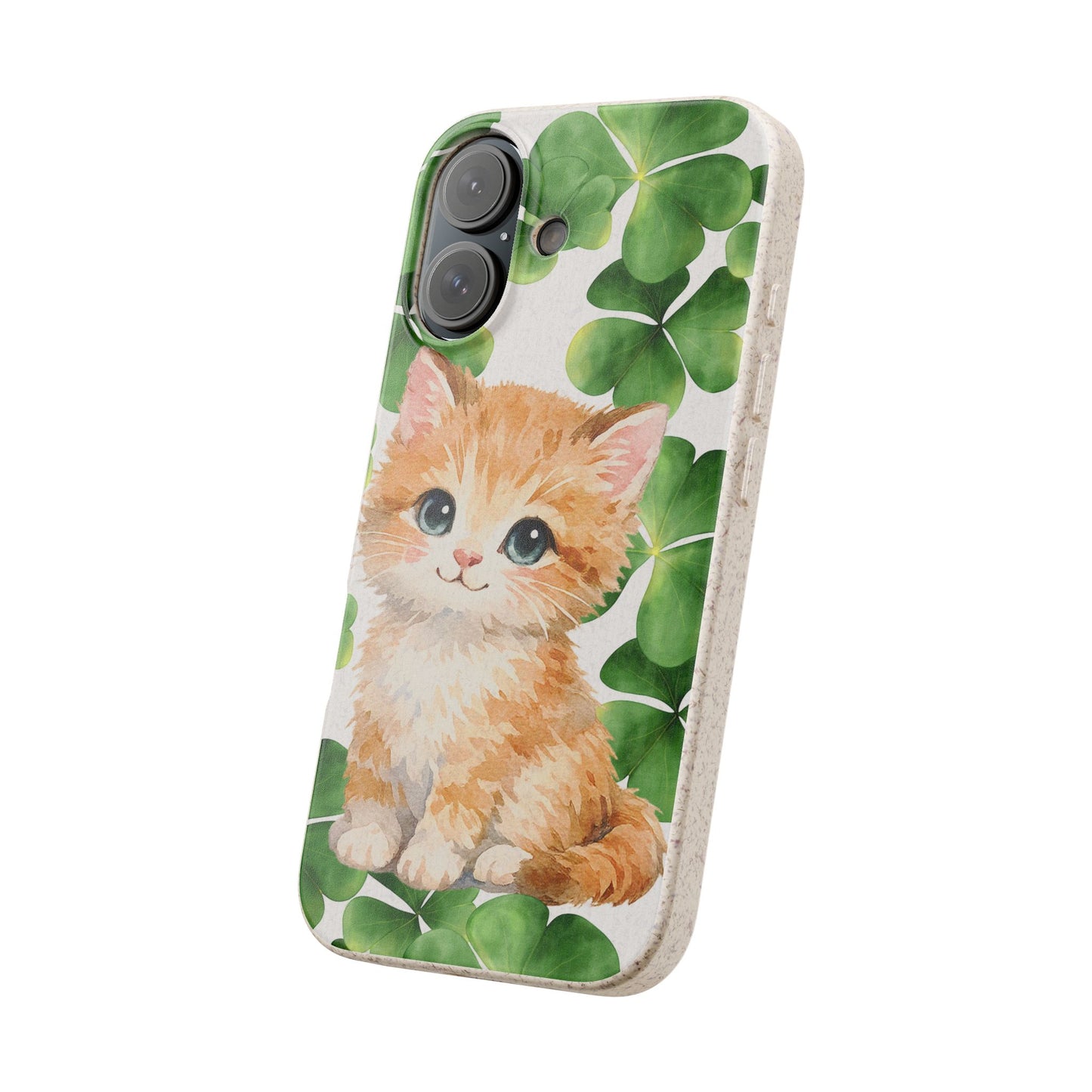 Ginger Kitten Biodegradable Phone Case, St Patricks Day Cat Art with Shamrocks, Irish Cat Gift Compatible with iPhone