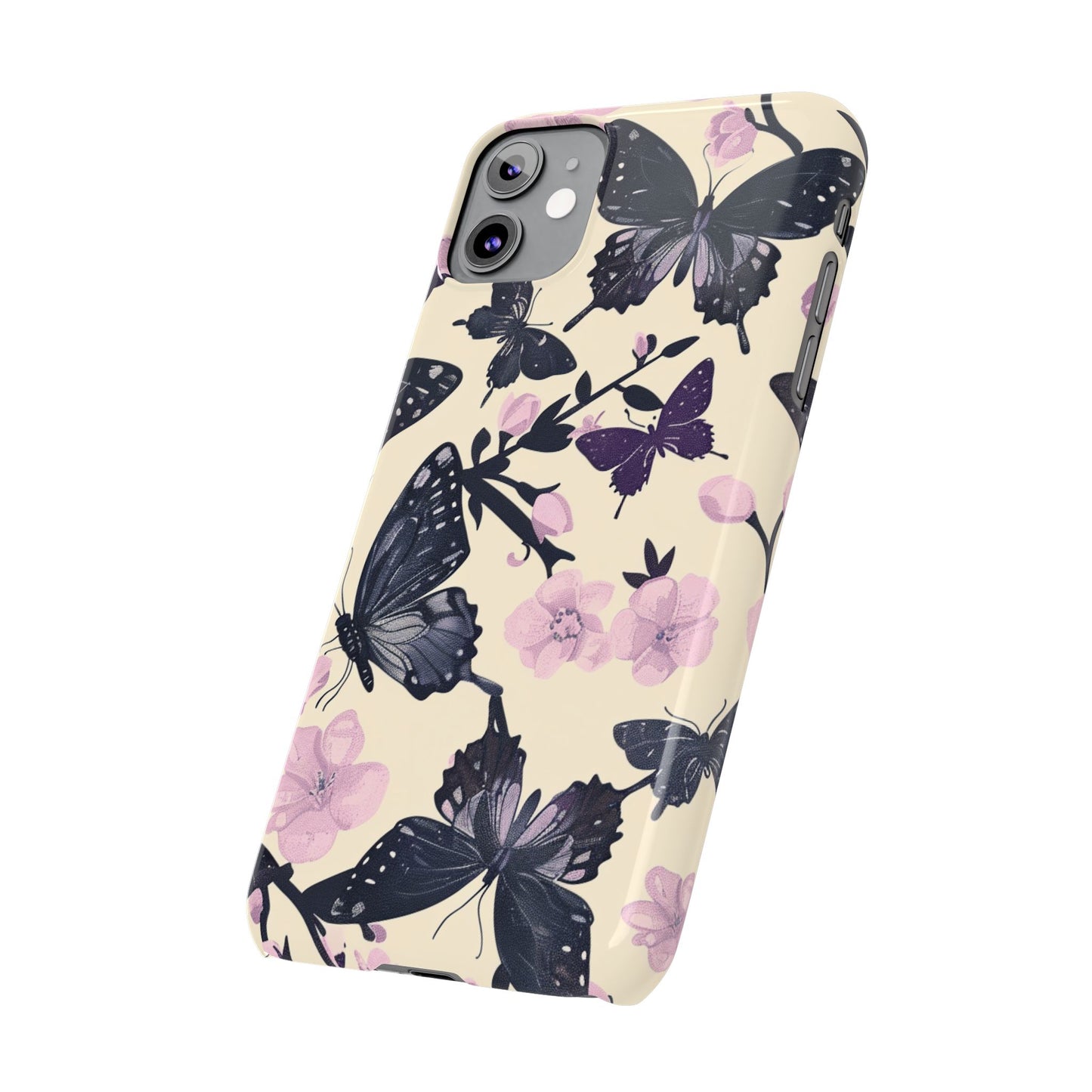 Butterfly Floral Slim Phone Cases, Elegant Butterfly Design, Nature Lover Gift, Phone Accessory, Stylish Cases for Women