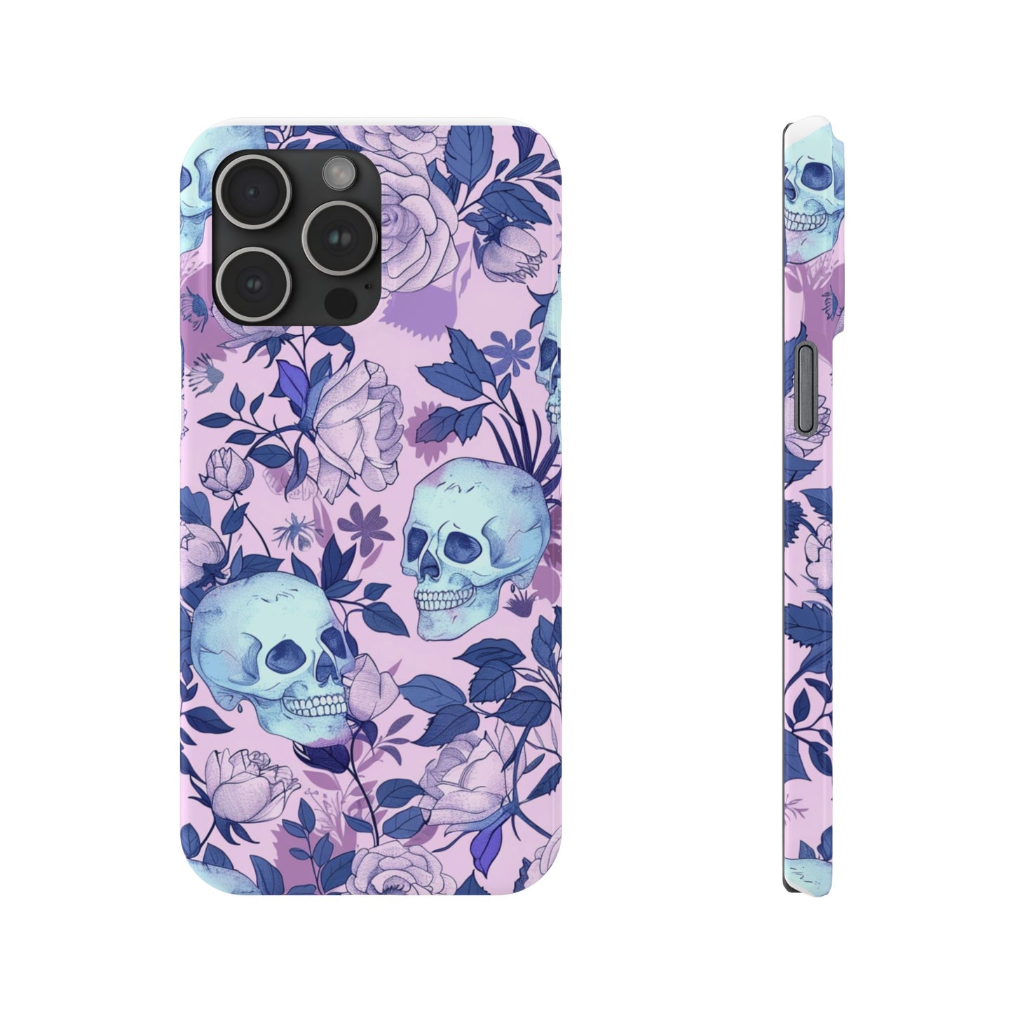 Floral Skull Slim Phone Case - Aesthetic, Trendy, Gift for Goth Lovers, Unique Phone Accessories, Floral Print, Halloween Decor